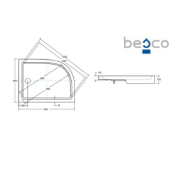 Brodzik prysznicowy asymetryczny Saturn 100x80x4/15 biały poł.-prawy BESCO BAS-100-NP