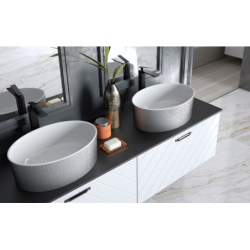 Umywalka nablatowa owalna Uniqa Glam 32x46x17 zew. srebrny/wew. biały poł. BESCO UMD-U-NGS klik klak chrom