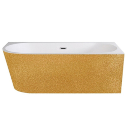 Wanna wolnostojąca asymetryczna narożna Zoya Glam 150x75 zew. złoty-prawa BESCO WA-150-ZPZC klik-klak z przel. czarny mat