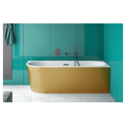 Wanna wolnostojąca asymetryczna narożna Zoya Glam 170x80 zew. złoty-prawa BESCO WA-170-ZPZL klik-klak z przel. chrom