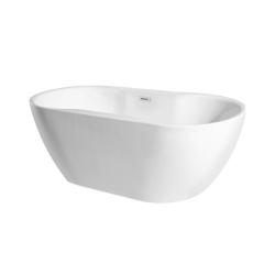 Wanna wolnostojąca owalna Navia 150x80 biała poł. BESCO WAS-150-N klik-klak z przel. chrom