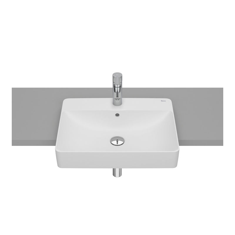 INSPIRA SQUARE Umywalka półblatowa 550x420 FINECERAMIC BIAŁY MAT ROCA A32753S620