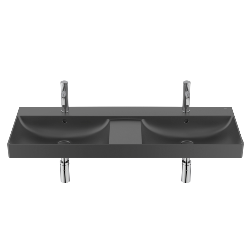 ONA Umywalka ścienna podwójna 120x46 cm Fineceramic CZARNY MAT ROCA A32768B080