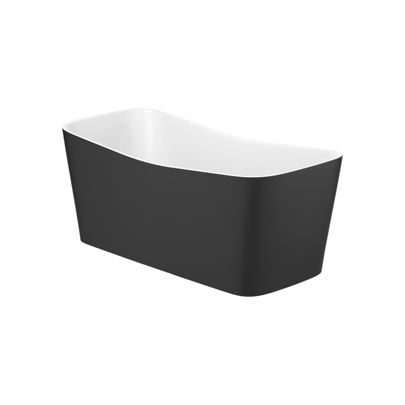 MAUI Square wanna Stonex 1550x700 wolnostojąca z syfonem, kolor czarny mat zewnątrz / biały wewnątrz ROCA A2485020K0