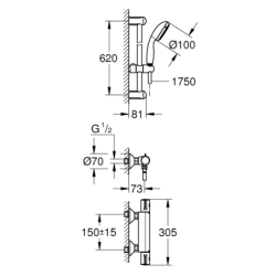 Grohtherm 800 Bateria prysznicowa z termostatem, DN 15 z zestawem prysznicowym GROHE 34565001